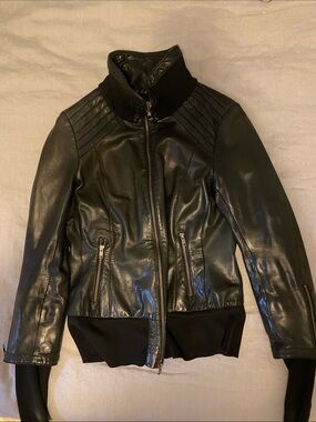 Vintage Mackage Women's Black Leather funnel neck Jacket - SOFT LAMB LEATHER